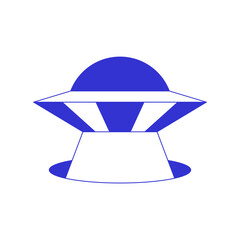 Y2k UFO alien spaceship with illumination in hole contemporary pop art line icon vector flat illustration. Universe galaxy space travel exploration psychedelic science fiction futuristic sketch