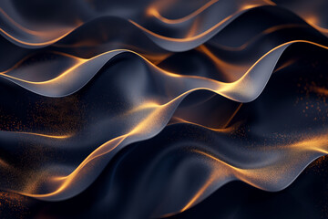 Abstract background with smooth golden wavy lines that intertwine with dark blue waves, creating a luxurious abstract image