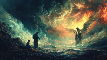 Father in Conflict with Son on Altar as Storm Brews and Angel Intervenes Dramatically