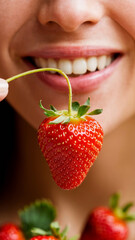 Obraz premium person eating strawberry