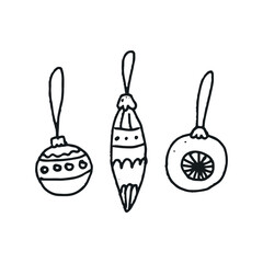 Doodled Christmas element on a transparent background - Christmas balls. Hand drawn vector art style clip art. Naive childish art illustration