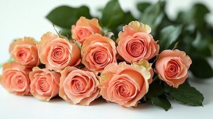 Peach Roses Bouquet on White Background