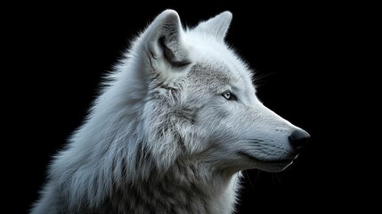 Obraz premium A Close-up of a White Wolf's Profile Against a Black Background