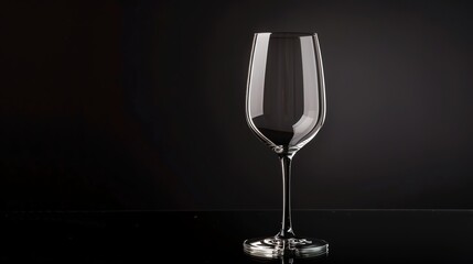 A clear wine glass on a black background.