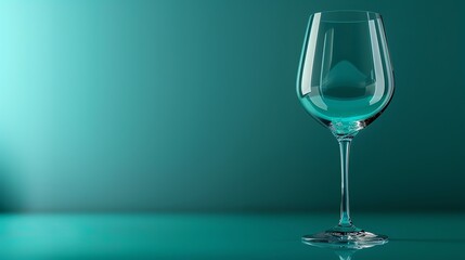 An empty wine glass against a teal background.