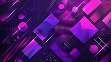 Abstract Geometric Pattern with Neon Lights and Circles on Dark Background