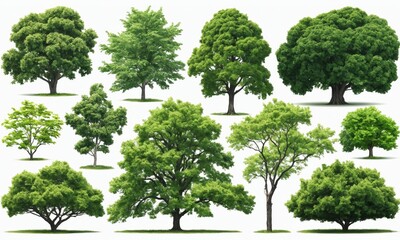 Fototapeta premium Collection of green trees isolated on white background