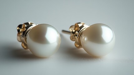 Elegant Gold Pearl Earrings on White Background