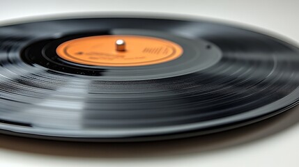 Close up of Rotating Vinyl Record with Groove Detail
