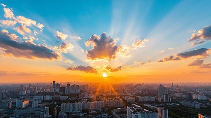 Cityscape Sunset with Sun Rays.