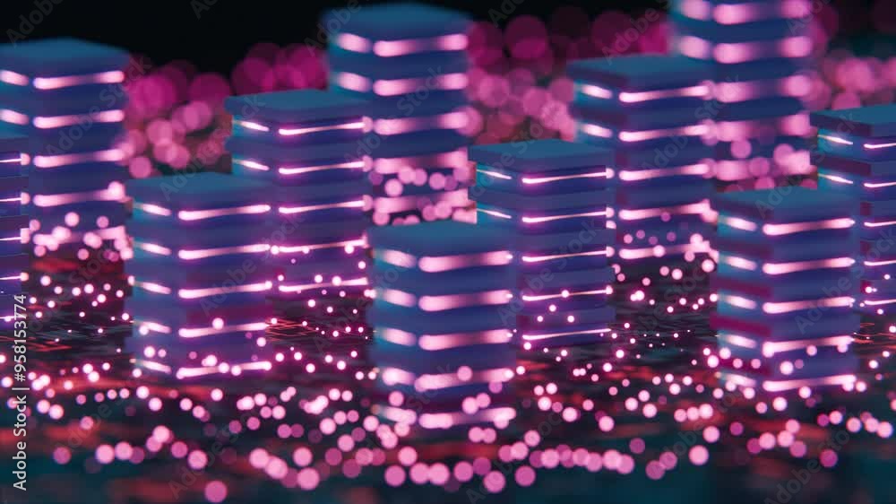 Aufkleber futuristic circuit board with glowing tower structures