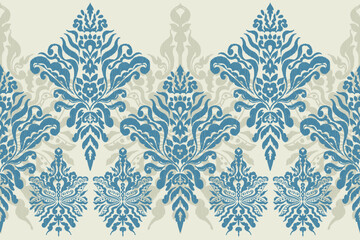 Carpet ikat floral pattern,fabric pattern on navy blue background vector illustration.Ikat ethnic oriental embroidery.Aztec style,abstract background.design for texture,clothing,decoration,carpet,rug.