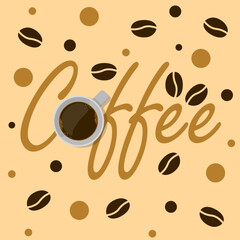 National Coffee Day event drink banner. Top view glass of coffee with calligraphic text and illustration of coffee beans on cream background to celebrate on September 29th