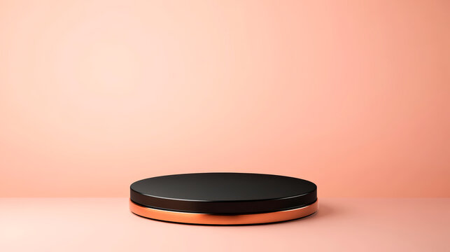 Matte Black Podium On Soft Rose Gold Background With Subtle Sheen, Perfect For High-End Cosmetics And Beauty Product Displays . Generative ai