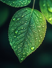 Green Leaf with Water Droplets   Macro Photography  Nature Background