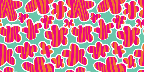 Abstract Mix Tropical Leaf, Leopard and Zebra Stripes Seamless Pattern. Vector Geometric Exotic Print