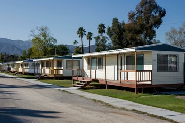 Neat row of prefabricated houses is an example of simple and affordable suburban living