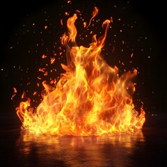 Fototapeta premium Intense Fiery 3D Blaze with Raging Flames and Glowing Embers Isolated on Black Background