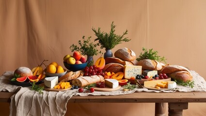 Bread, Mango, Cheese, Raspberries, Baguette, Peach, Pear, Parmesan, Thyme, Cranberries