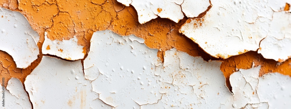 Canvas Prints  A tight shot of white and orange paint chips flaking from a wall's edge