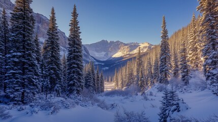 Fototapeta premium Breathtaking panorama of snow-capped peaks bathed in the golden hues of sunrise and sunset