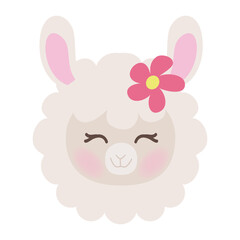 Cute  llama face vector cartoon illustration