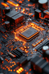 Fototapeta premium Futuristic CPU, 3D illustration of an advanced CPU showcasing innovative design and cutting-edge technology for digital computing applications