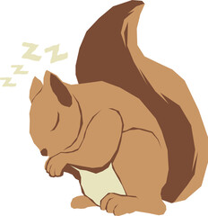 Cartoon illustration of a squirrel sleeping
