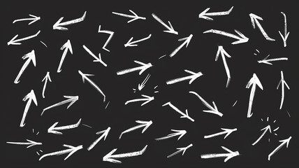 Fototapeta premium A set of variations of white arrows on a black background
