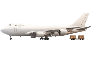 Obraz premium A cargo airplane isolated on a white background, featuring its spacious cargo hold and robust build.