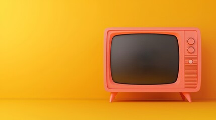 Vintage orange television on a bright yellow background, perfect for retro-themed projects and nostalgic designs.