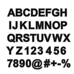 Black Color English Alphabet type 7 outline font isolated on white background. vector illustration.