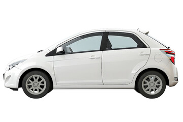 A compact hatchback car isolated on a white background, highlighting its urban-friendly design and efficient size.