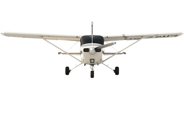 A small Cessna airplane isolated on a white background, showcasing its light frame and utility for general aviation.