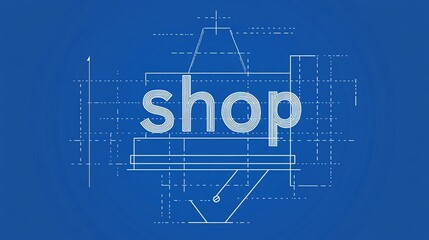 Fototapeta premium Blueprint Style Shop Sign Design, engaging 