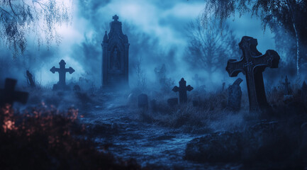 Eerie Graveyard Scene with Copy Space for Halloween Concepts