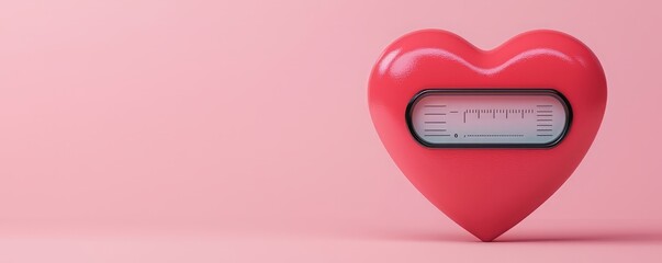 A vibrant red heart shape with a thermometer illustrates love and health in a creative way against a soft pink background.