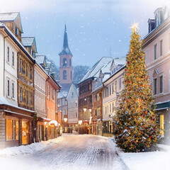 눈이 펑펑 내리는 길거리