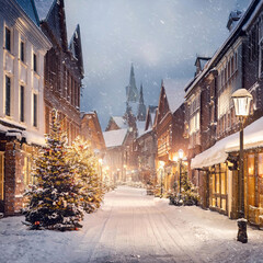 눈이 펑펑 내리는 길거리