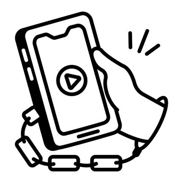 Phone addiction icon in line style 