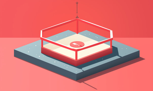 Create a vector-style illustration of a top view 3d boxing ring with dead Mosquit with clean lines, flat colors, and minimal shading