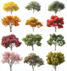 Various bougainvillea trees on a transparent background