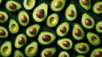 seamless pattern of sliced avocados with vibrant green hues
