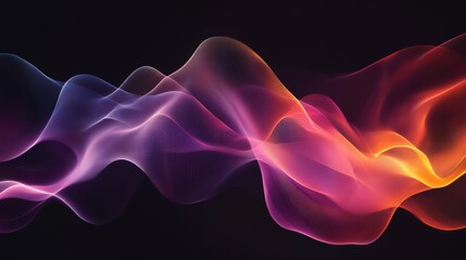 A mesmerizing abstract representation of flowing waves in vibrant shades of purple, orange, and pink against a dark background, evoking a sense of movement and energy