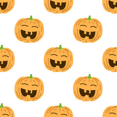 Vector flat style Halloween seamless pattern. Hand-drawn scary pumpkins. Element for labels, packaging and cards design.