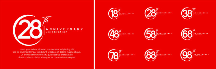 anniversary logo set. vector design white color for celebration event