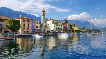 Lake Como in Italy. Breathtaking view Famous Italian holiday area and popular European tourist destination