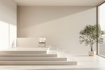 Fototapeta premium Explore a beautifully designed open house highlighted by minimalist features, a clean aesthetic, and a tranquil ambiance, inviting visitors to experience its unique charm and spacious layout.
