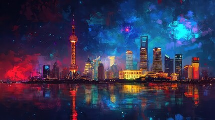 Fototapeta premium Illustration Of China Landmarks, Generative AI