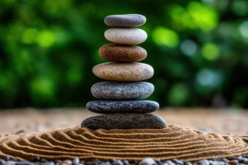 Ingelijste posters Ziekenhuis A simple yet tranquil scene of stacked stones in a miniature sand garden, evoking a sense of balance and calmness. Perfect for mindfulness and zen-inspired environments.  © DKPhoto